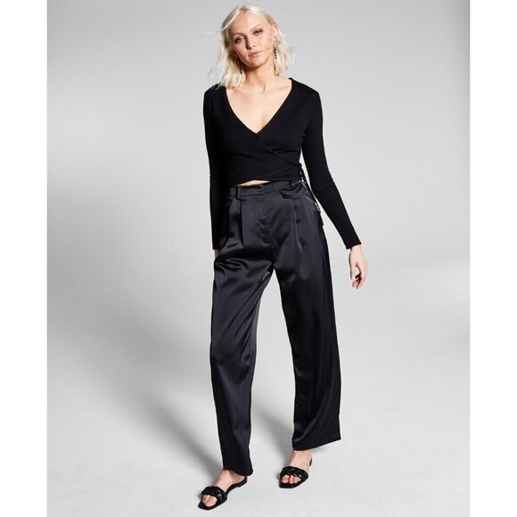 And Now This Womens Size Small Pleated Satin Wide Leg Dress Pants in Black $49 - Picture 1 of 8